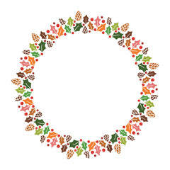 Christmas Hand Drawn Wreath with Round Frame for Cards Design Vector Layout with Copyspace Can be use for Decorative Kit, Invitations, Greeting Cards, Blogs, Posters, Merry X’mas and Happy New Year. - 227810774