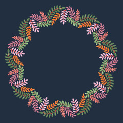 Christmas Hand Drawn Wreath with Round Frame for Cards Design Vector Layout with Copyspace Can be use for Decorative Kit, Invitations, Greeting Cards, Blogs, Posters, Merry X’mas and Happy New Year.