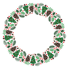 Christmas Hand Drawn Wreath with Round Frame for Cards Design Vector Layout with Copyspace Can be use for Decorative Kit, Invitations, Greeting Cards, Blogs, Posters, Merry X’mas and Happy New Year.