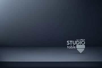 Realistic vector illustration. Studio table for design. Black surface with background