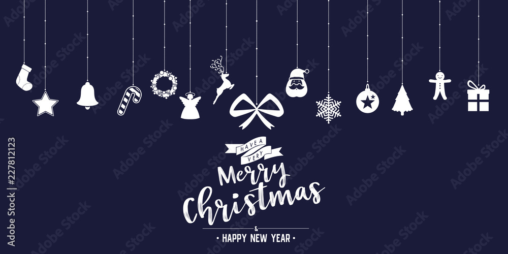Poster christmas phase text and star with santa beard and ornaments design on background