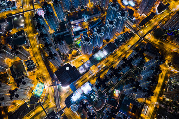 Aerial view of Hong Kong urban city at night