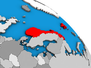 Norway on simple blue political 3D globe.