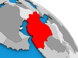 Iran on simple blue political 3D globe.