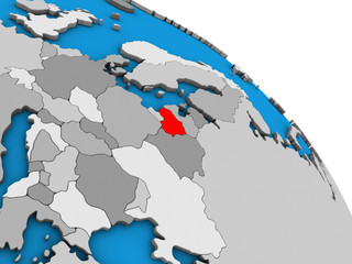 Fototapeta premium Lithuania on simple blue political 3D globe.