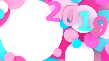 2019 New Year wallpaper. 3d background. Abstract shapes 3d. Year of Earth Pig. Winter holiday. Happy New Year poster. Minimalism. Trendy modern illustration. Render.