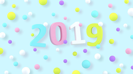 2019 New Year wallpaper. 3d background. Abstract shapes 3d. Year of Earth Pig. Winter holiday. Happy New Year poster. Minimalism. Trendy modern illustration. Render.