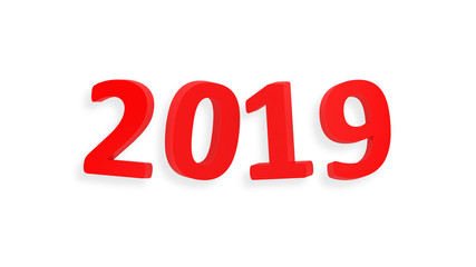 2019 3d sign. New Year. 2019 numbers isolated on white. Simple shapes. Year of Earth Pig. Winter holiday. Happy New Year. 3d illustration.