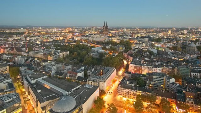 Timelapse of cologne skyline at sunset, day-to-night timelapse, Cologne, Germany
