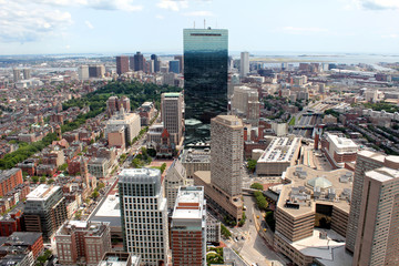 Obraz premium Boston, Massachusetts, USA city skyline aerial panorama view with urban buildings midtown
