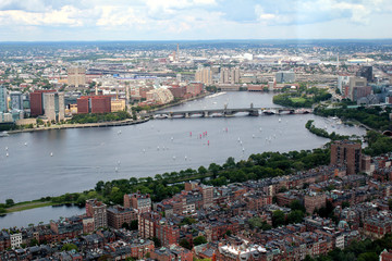 Fototapeta premium Boston, Massachusetts, USA city skyline aerial panorama view with urban buildings midtown