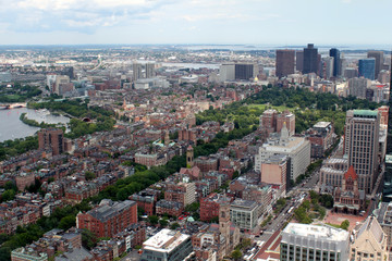 Fototapeta na wymiar Boston, Massachusetts, USA city skyline aerial panorama view with urban buildings midtown