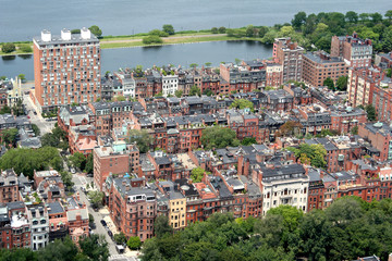 Fototapeta na wymiar Boston, Massachusetts, USA city skyline aerial panorama view with urban buildings midtown