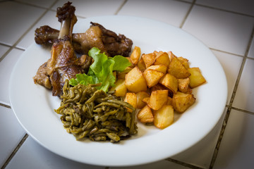 Canard et pommes de terre