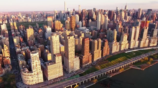 NYC Aerial Shot Of Upper Westside With Empire State In Background