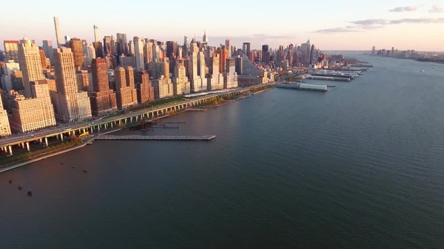 NYC Aerial Shot, Zoom Out View Of Pier & Upper Westside