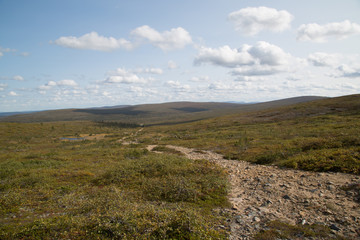 Fototapeta na wymiar Descent from the Kiilopää direction east into the national park