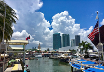 Miami beach, Florida - July 16, 2016: View of the Marina in Miami Bayside with modern buildings and...
