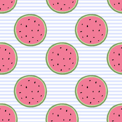 vector pattern of red watermelon slices on a striped background