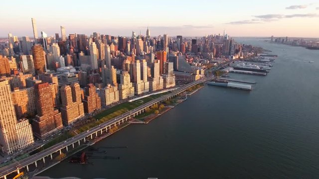 NYC Aerial Shot, Fly Backward Shot Viewing Henry Hud. Pkwy 7 Upper Westside