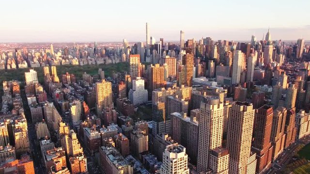 NYC Aerial Shot, Fly Backwards Shot Of Upper Westside, Viewing Central Park