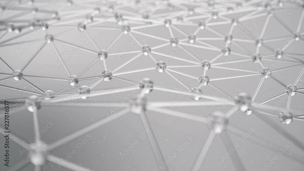 Poster slow motion of molecular structure at the level of atoms. slow motion of triangular mesh with partic