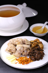 Chinese caterpillar fungus stewed chicken broth