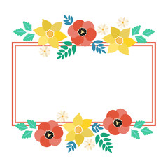 Hand drawn spring typography poster with cute colorful flowers in flat style. Vector illustration for 8 March Woman's Day, Mother's Day, greeting cards, invitations. Flower frame foe sale banner, tag