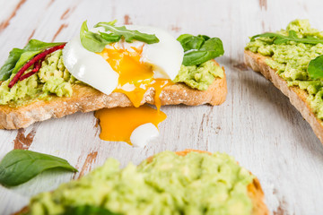 Healthy Breakfast with Bread Toast and Poached Egg 