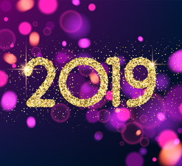 Shiny 2019 Happy New Year greeting card.