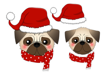 Pug Santa Claus Dog with Red Scarf.