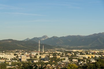 Sunrise and sunset over the hills and town. Slovakia