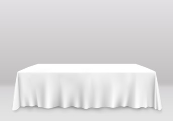 Table with tablecloth art banner. Vector illustration