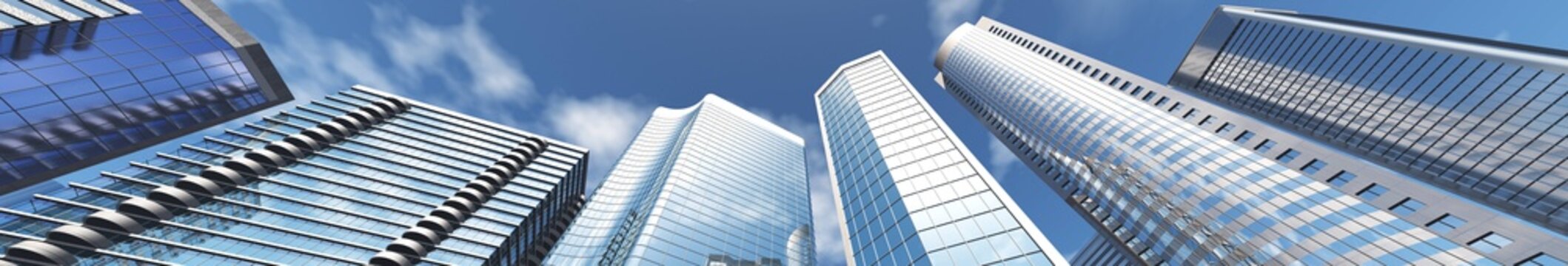 Skyscrapers against the sky, Beautiful view from below on the modern buildings,
3d rendering
