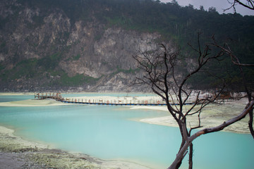The  volcanic white crater in Indonesia called Kawah Putih