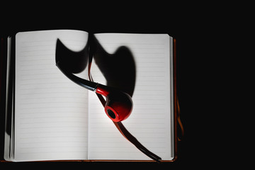 A briar pipe on top of a open book