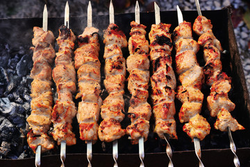 Shashlik - Russian barbecue is prepared on the grill