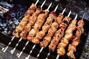 Shashlik - Russian barbecue is prepared on the grill