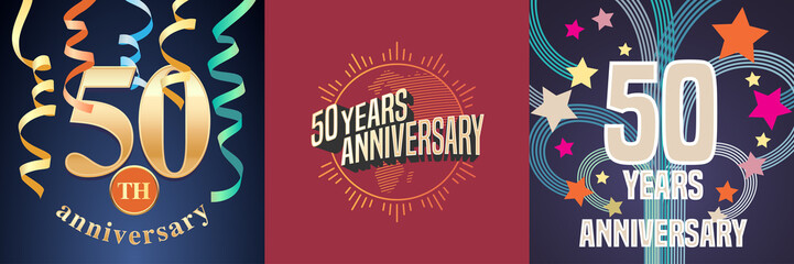 Fototapeta na wymiar 50 years anniversary celebration set of vector icons, logo.