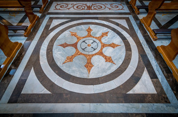 Floor decoration in the Cathedral of San Pietro (Saint Peter) in Modica. Sicily, southern Italy. 
