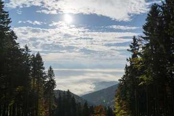 View from mountains with cloudy inversion below. Slovakia