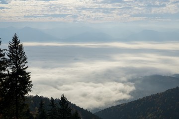 View from mountains with cloudy inversion below. Slovakia