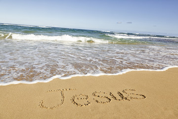 Fototapeta premium word written in sand on tropical beach