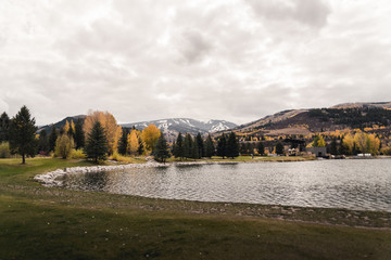 Beaver Creek seen from Nottingham Lake in Avon during Autumn. 