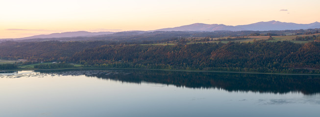 Columbia river gorge at sunset during autumn.