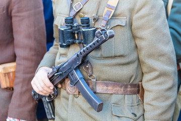 March of defenders of Ukraine. Day of the defenders of Ukraine. closeup of soldiers with weapon
