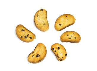 Dry cracker with raisins isolated on white background