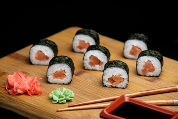 Classic sushi roll with salmon.
