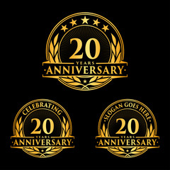 20 Years Anniversary Set. 20th Celebration Logo Collection. Vector and illustration.