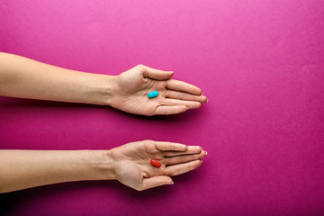 The choice between the red and blue tablet, pill in the matrix. A reference to the famous film 